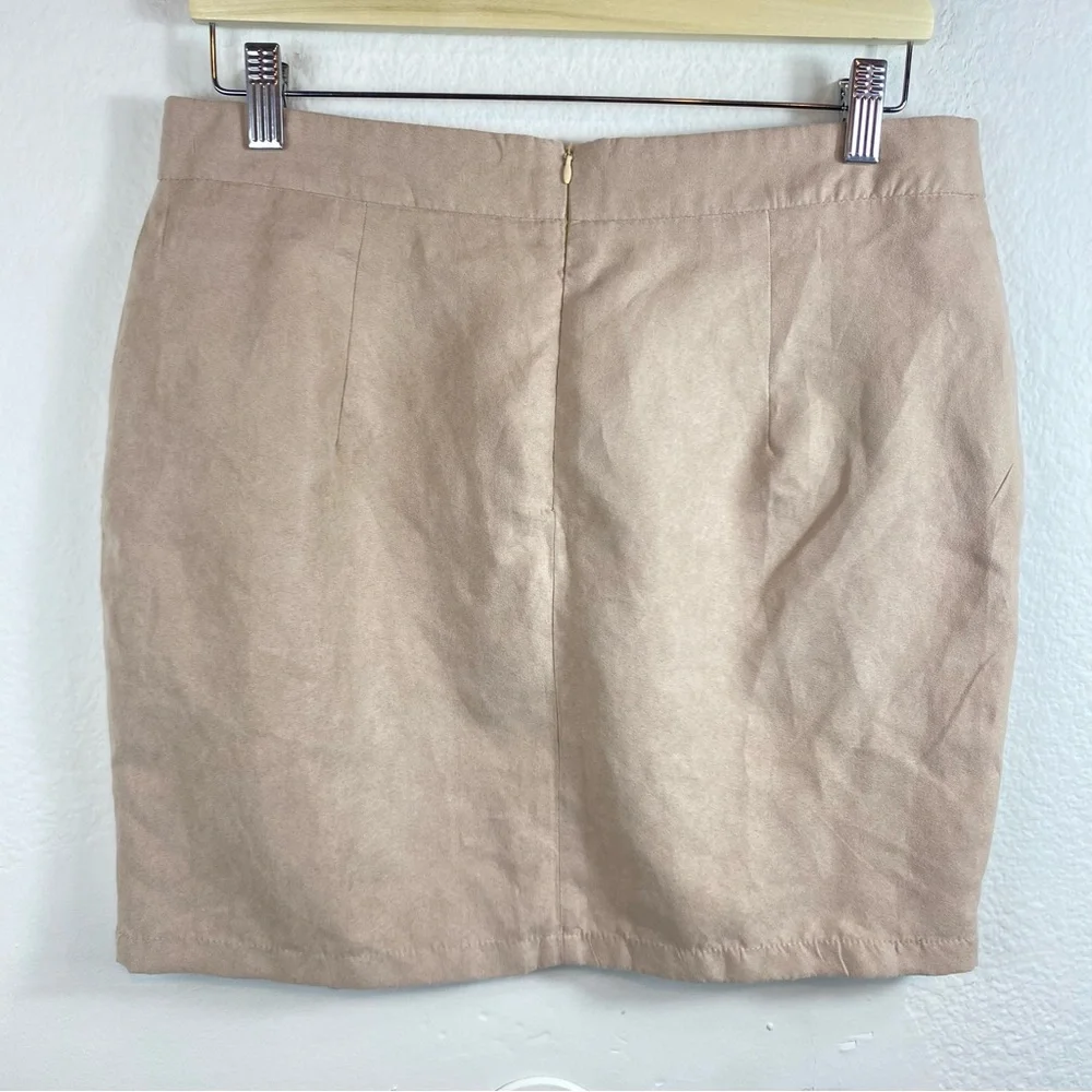 NWT Boohoo Size 10 Mini Skirt Tan Beige‎ Faux Suede A Line
